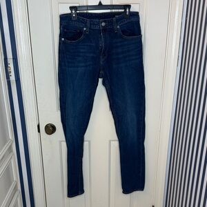Bonobos Blue Denim Jeans with Tan Leather Patch